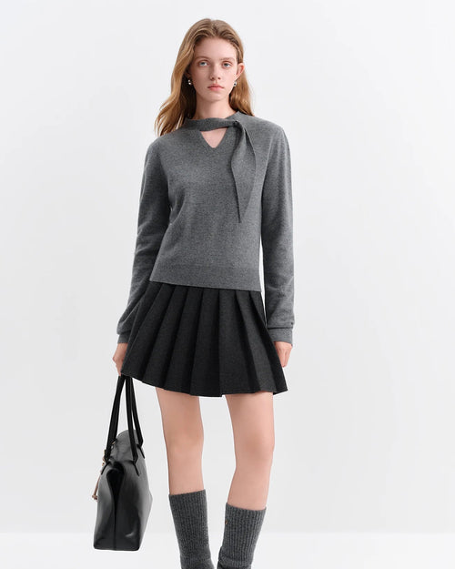Openwork V-Neck Wool Knit Sweater