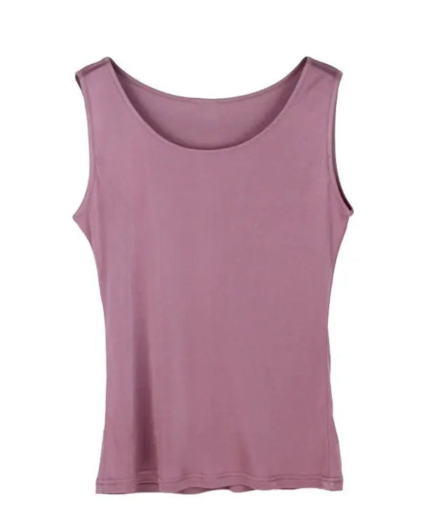 Silk-Viscose Jersey O-Neck Knit Sleeveless Tank Top