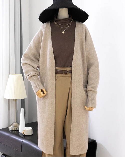 Relaxed Open-Front Knitted Longline Cardigan