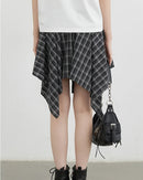 Plaid Asymmetric A-Line Cotton Midi Skirt