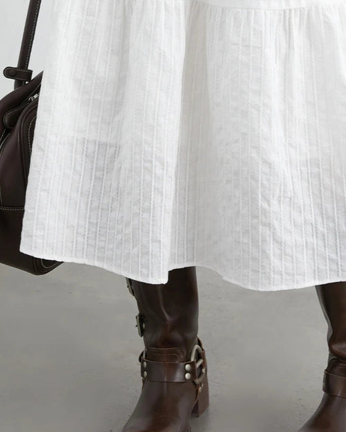 Striped Lantern Sleeve A-Line Midi Dress