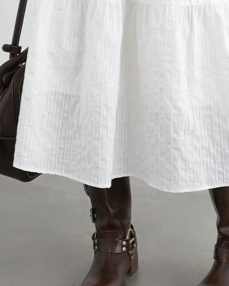 Striped Lantern Sleeve A-Line Midi Dress