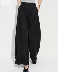 Elastic-Waist Wide-Leg Flared Trousers