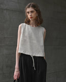 Linen Drawstring Crew Neck Cropped Vest