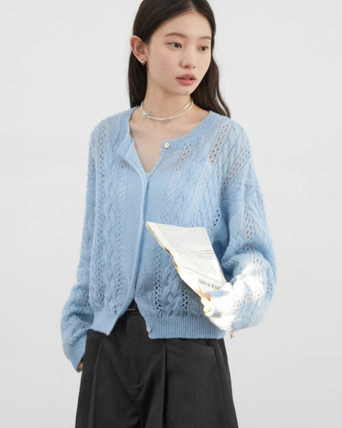 Loose Casual Mohair Hollow Knitted Cardigan
