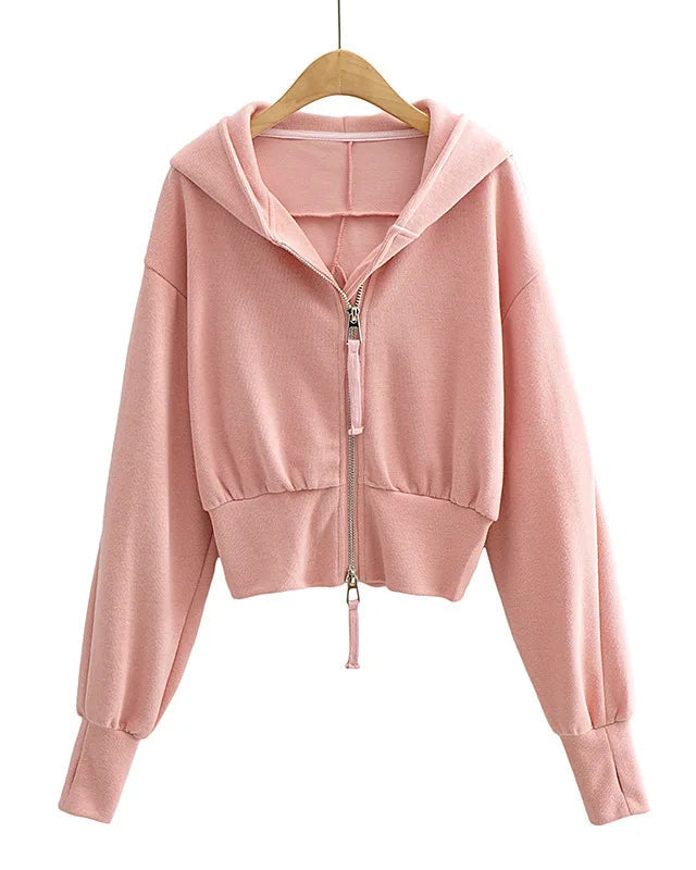 Double-Zip Cropped Hoodie Jacket