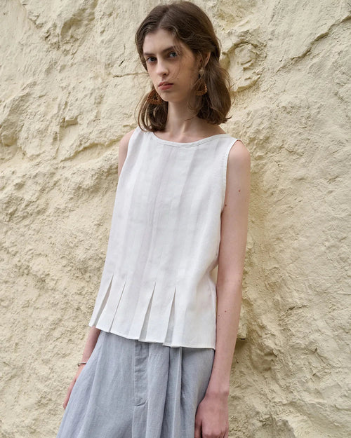 Ruched Linen Sleeveless Vest Top
