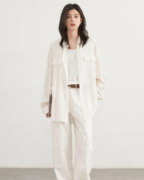 Single-Breasted Loose Long-Sleeved Shirt