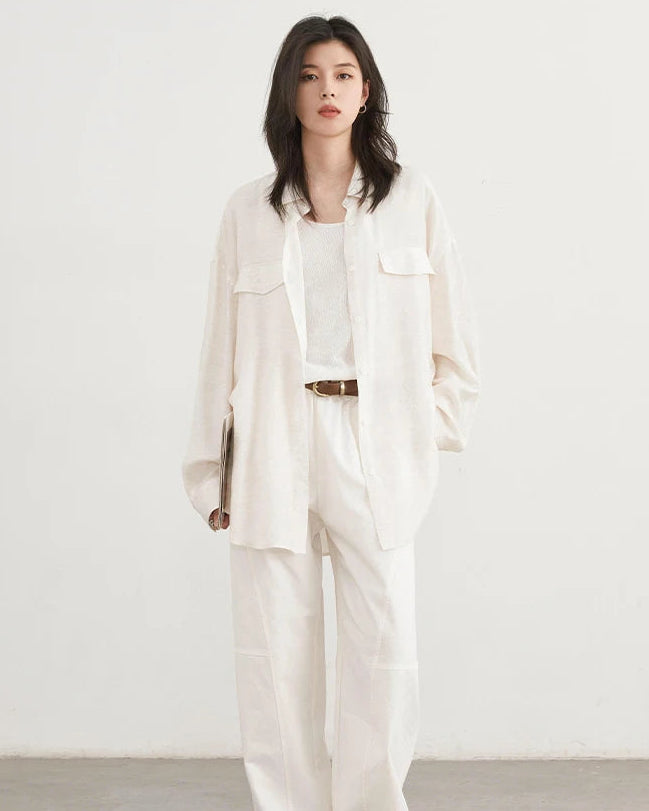 Single-Breasted Loose Long-Sleeved Shirt