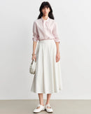 Striped Cotton Bunny-Tie Collar Shirt
