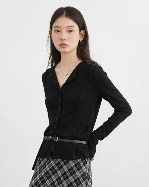 Slim-Fit V-Neck Single-Breasted Shirt