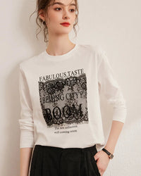 Letter Lace Patchwork Round Neck T-Shirt