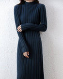 Ribbed Knitted 100% Wool Sweater Dress