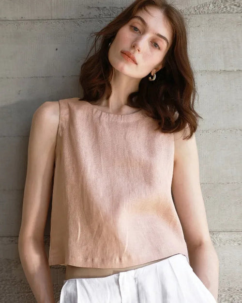 Pure Linen Reversible Cropped Vest