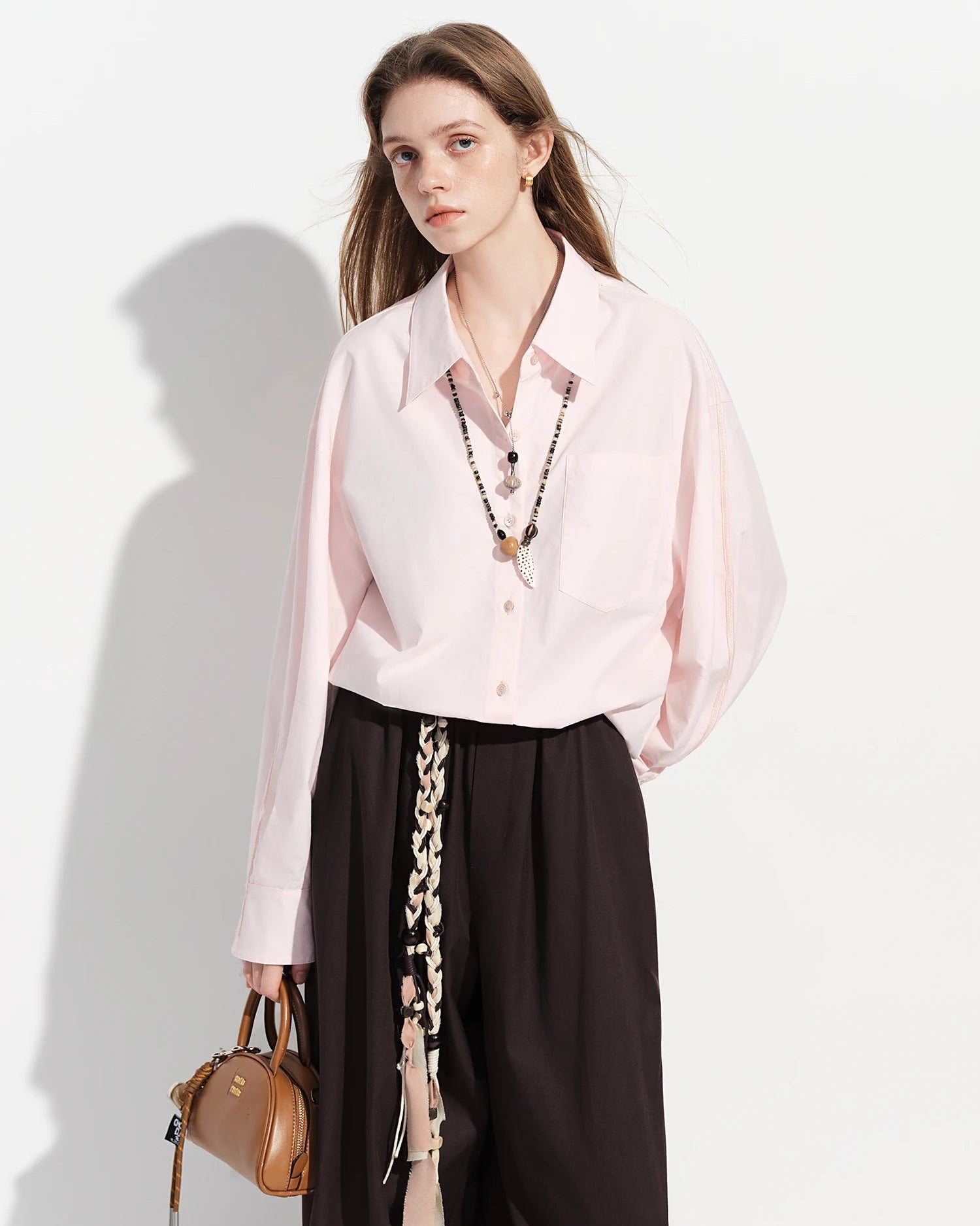 Loose-Fit Cotton Stand-Collar Shirt