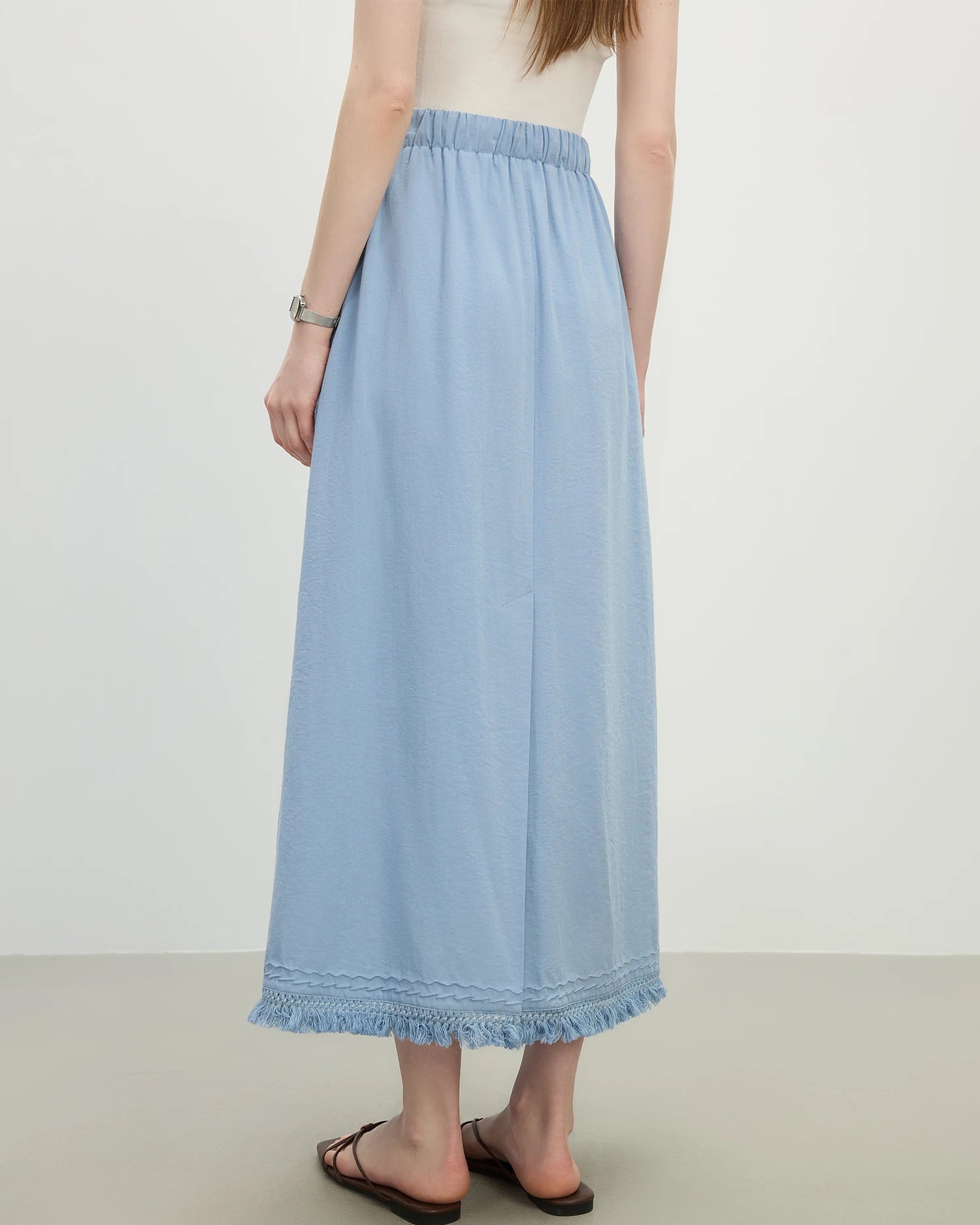 Loose-Fit Solid-Color A-Line Knit Skirt