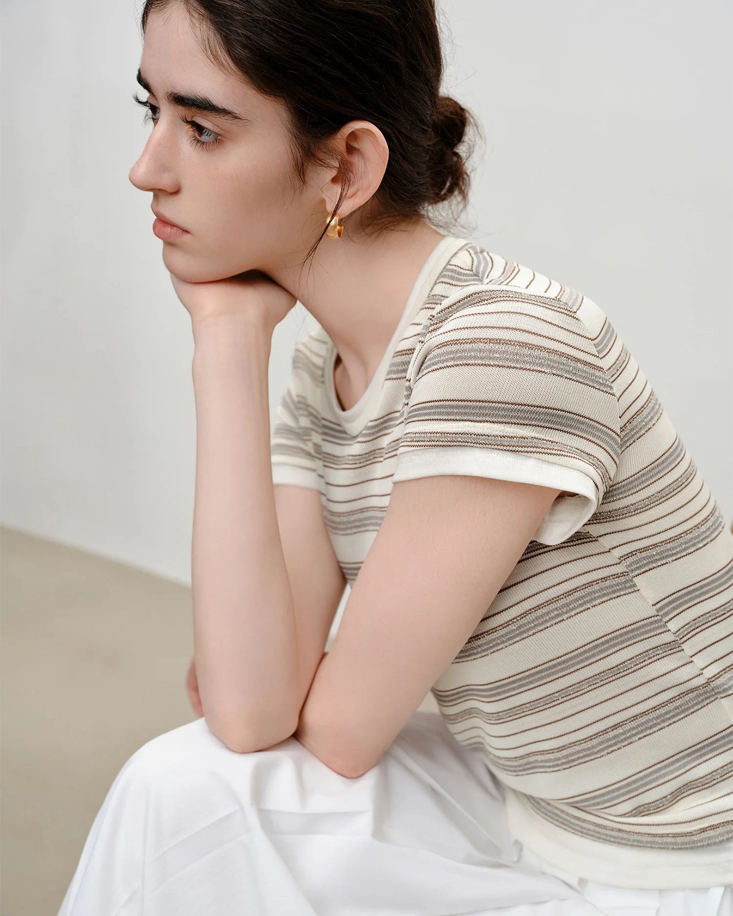 Striped Knit Slim Crew Neck Top