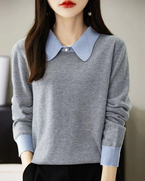 Merino Wool Contrast Colors POLO Collar Pullovers