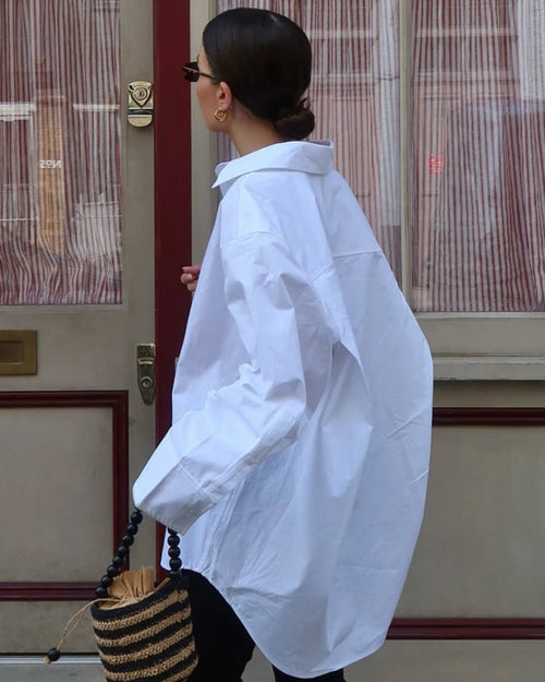 Cotton Minimalist Lapel Long-Sleeve Shirt