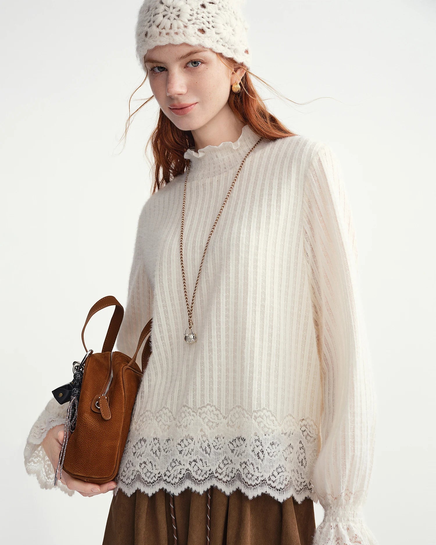 Flare Sleeve Turtleneck Stretch Top
