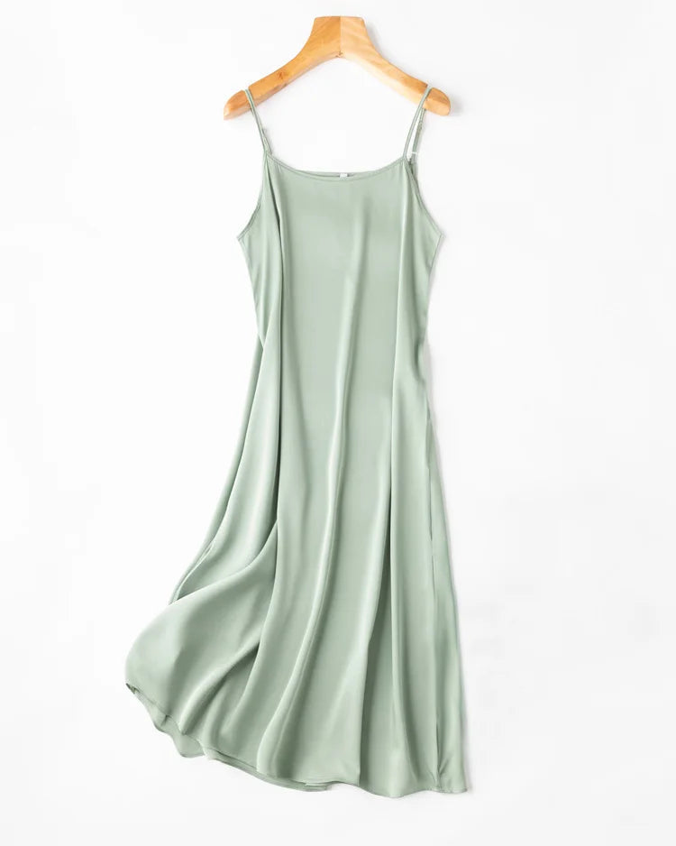 Silk-Spandex Spaghetti Strap A-Line Knee Dress