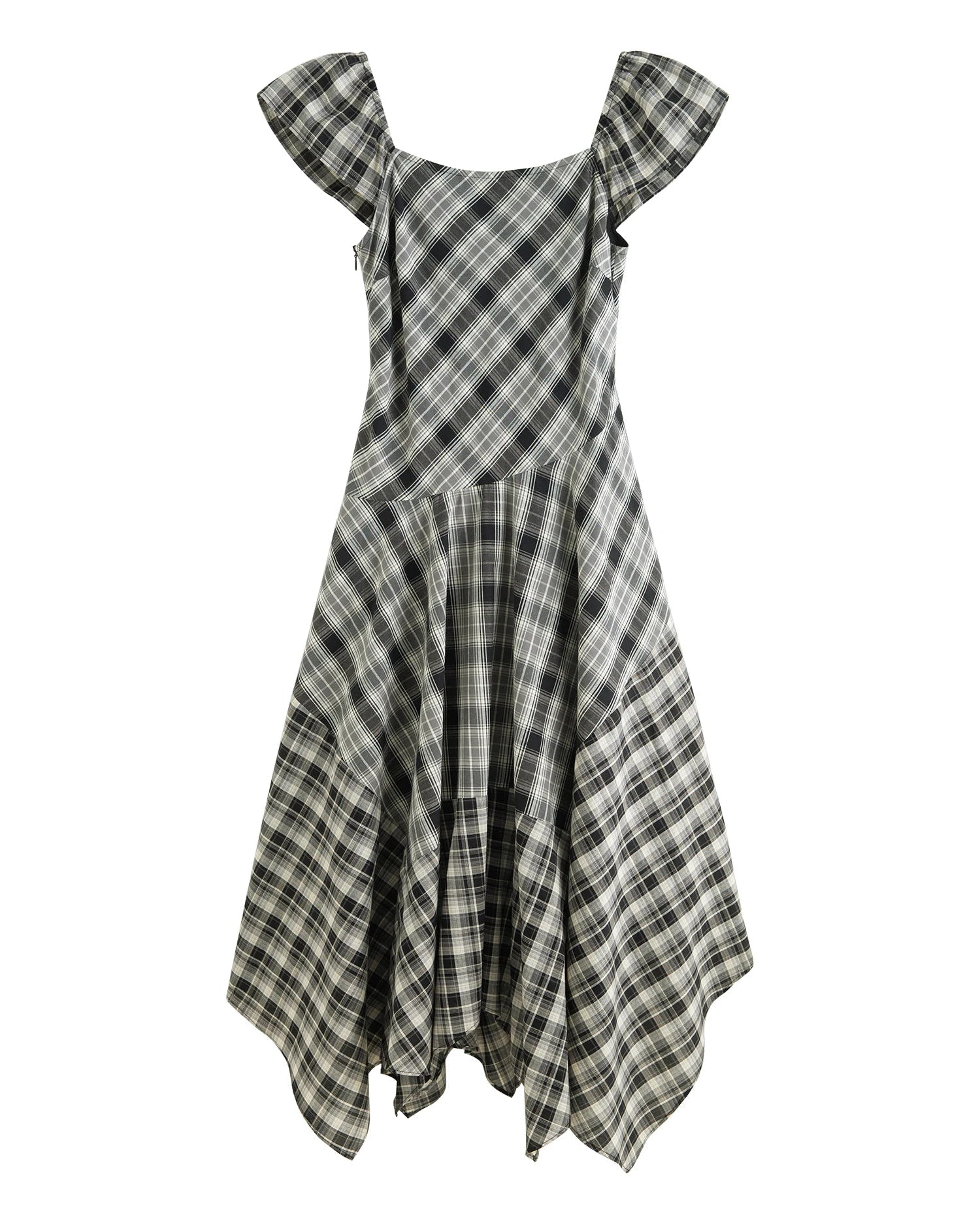 Square Neck Plaid A-Line Dress