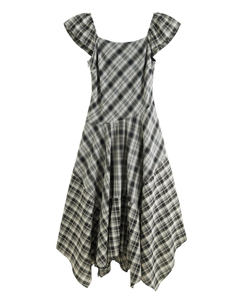 Square Neck Plaid A-Line Dress