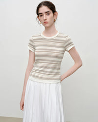 Striped Knit Slim Crew Neck Top