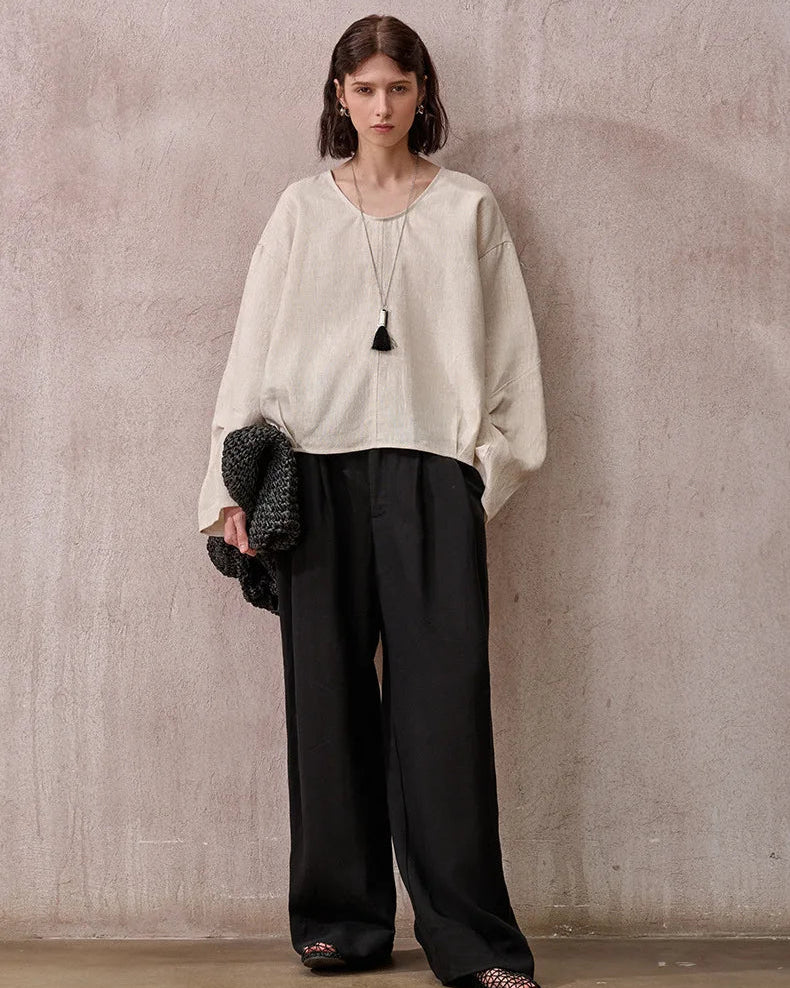 Loose-Fit Linen Crew-Neck Shirt