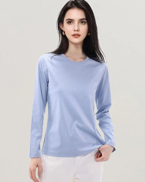 Crafted in a breathable silk-cotton-modal blend, this long-sleeve tee carries a softness that improves with every wear. 