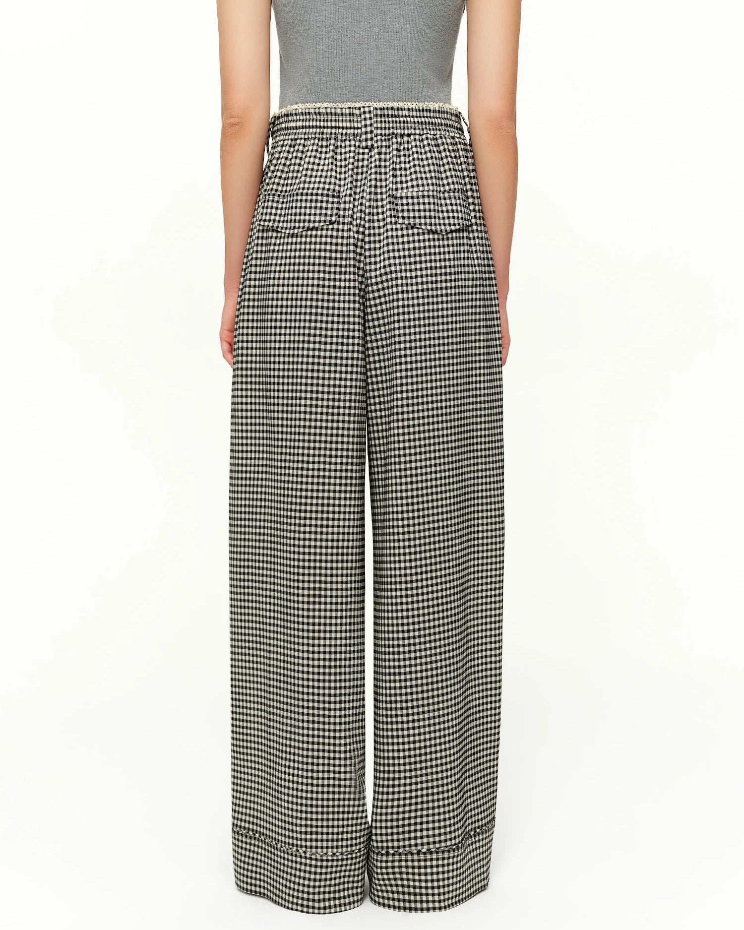 Plaid High-Waist Straight-Leg Blend Trousers