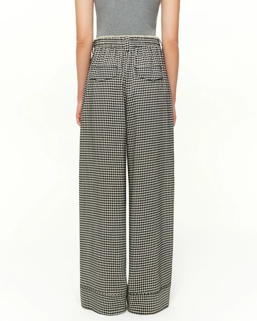 Plaid High-Waist Straight-Leg Blend Trousers
