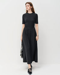 Loose-Fitting Pleated A-Line Maxi Skirt
