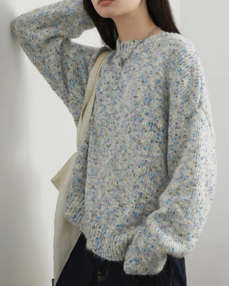 Loose O-Neck Dot Knit Pullover Sweater