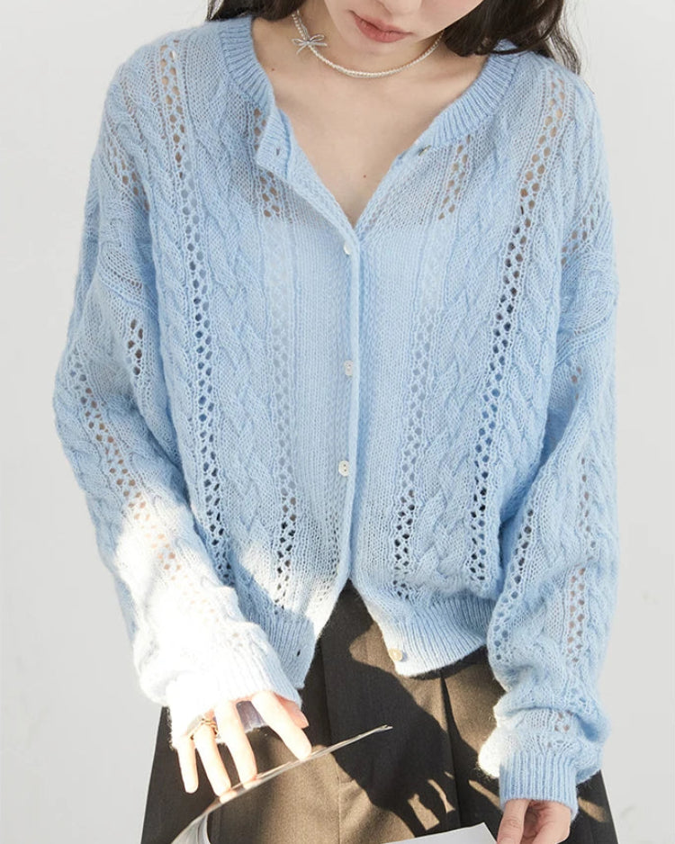 Loose Casual Mohair Hollow Knitted Cardigan