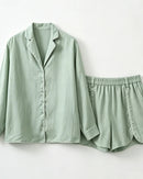 Solid Puff Sleeve Shirt Shorts Set