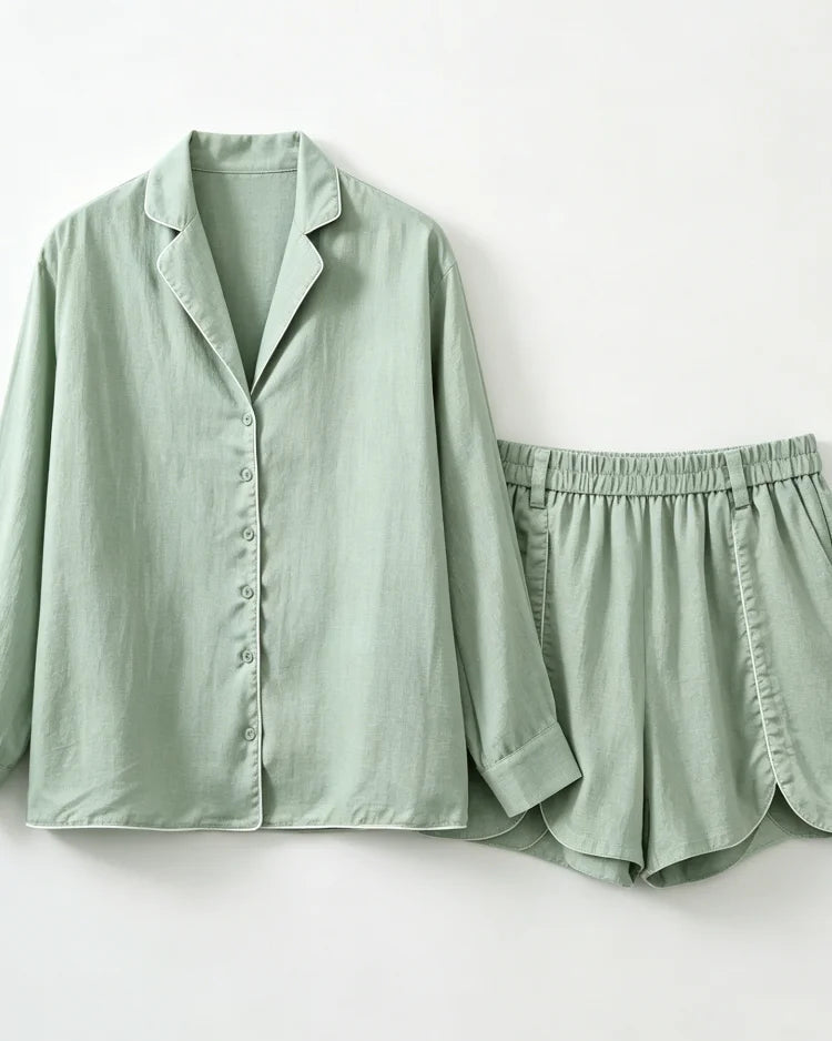 Solid Puff Sleeve Shirt Shorts Set