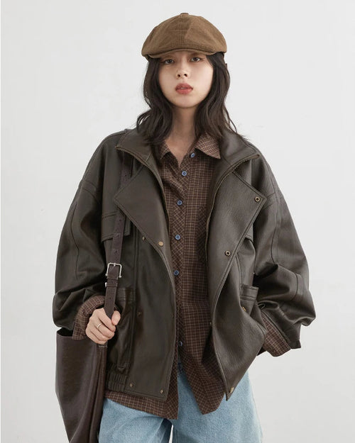 Plaid Embroidered Square-Neck Loose Shirt