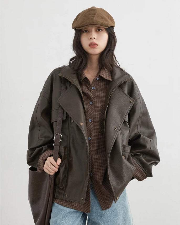 Plaid Embroidered Square-Neck Loose Shirt