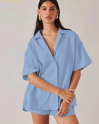 Cotton Half-Sleeve Shirt & High-Waist Shorts Set