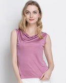 Silk-Viscose Draped Collar Sleeveless Tank Top