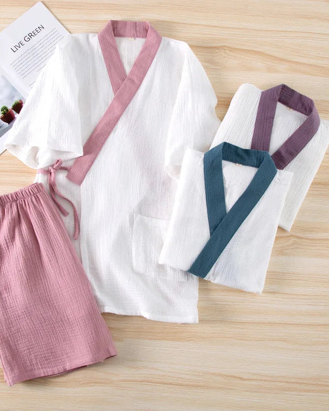 Cotton Crepe Short-Sleeve Pajama Set