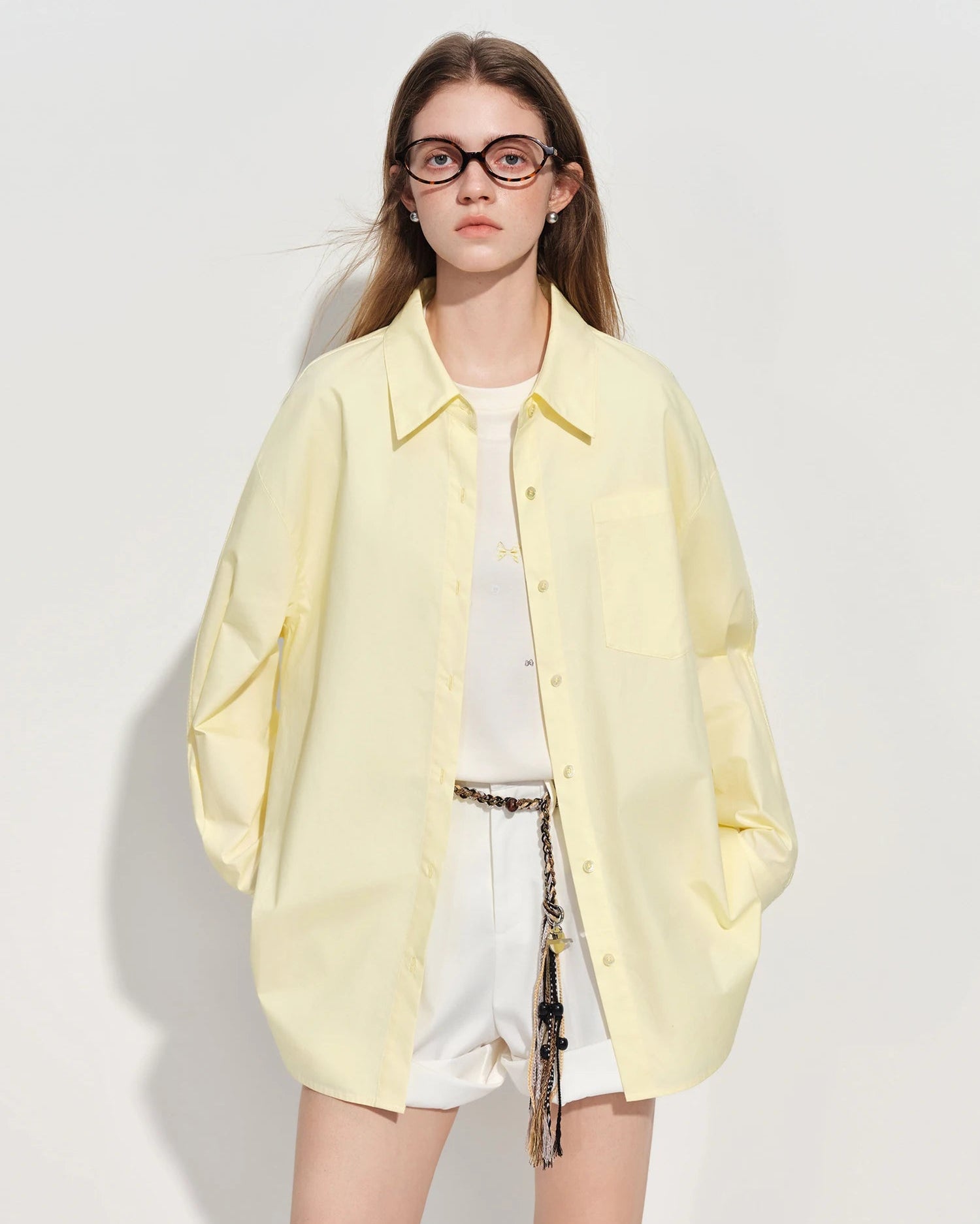 Loose-Fit Cotton Stand-Collar Shirt