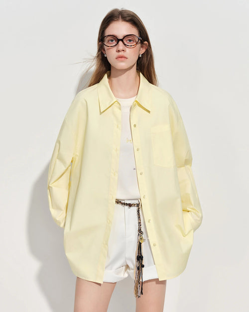Loose-Fit Cotton Stand-Collar Shirt