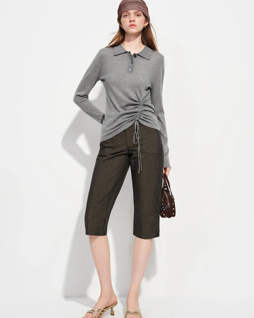 Polo Collar Knit Pullover Top