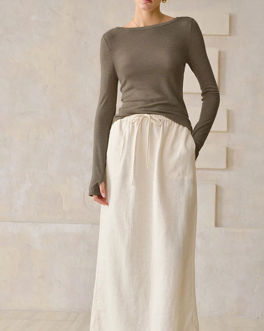 Off-The-Shoulder Slim-Fit Long-Sleeved T-Shirt