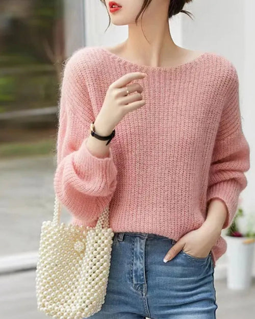 Boat-Neck Drop-Shoulder Knit Pullover