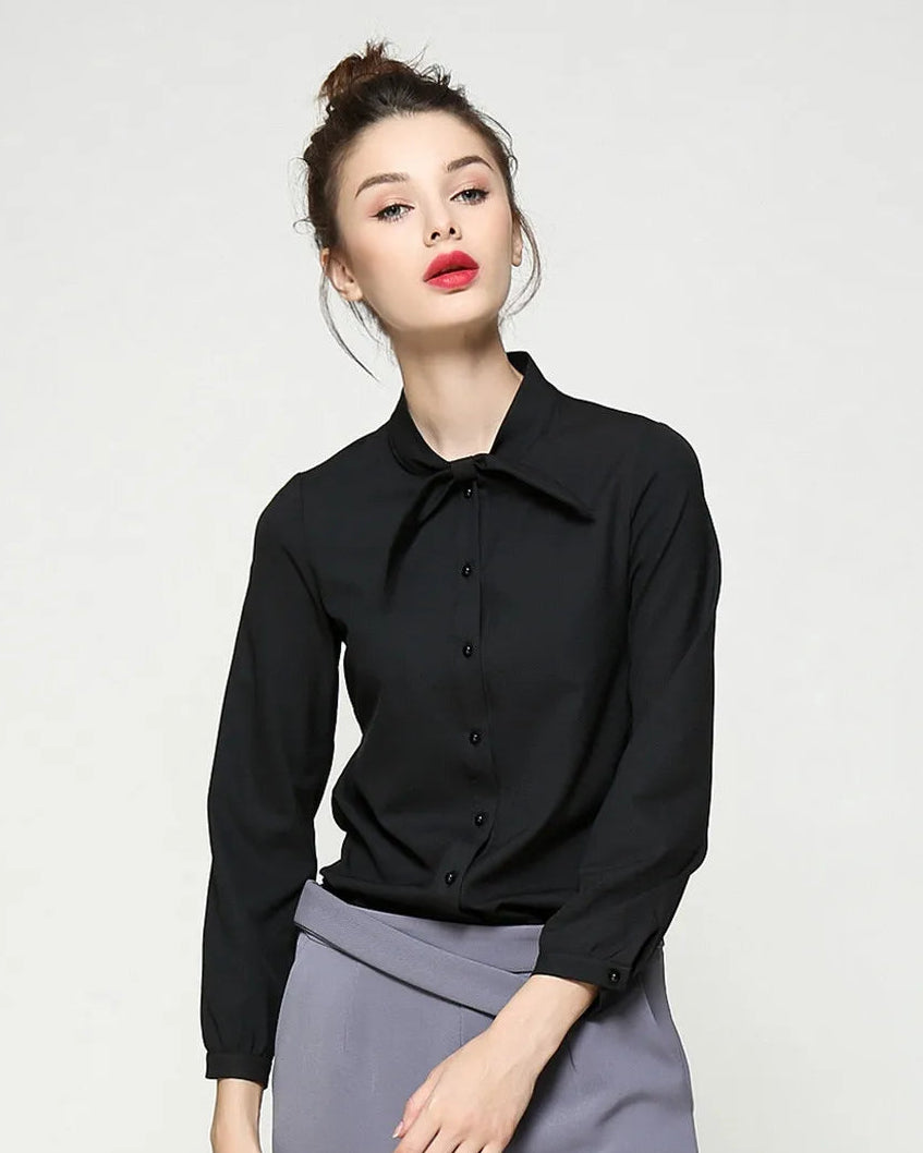 Solid Color Collar Tie Single-Breasted Shirt
