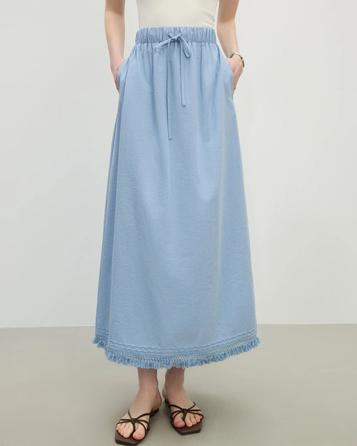 Premium loose fit solid color A-line knit skirt crafted for ultimate comfort, offering a flowy silhouette and soft texture ideal for your lounging needs or daily activities.