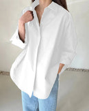 Oversized Turn-Down Collar High-Low Shirt
